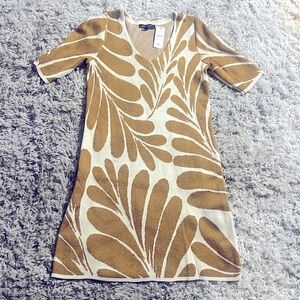 Ann Taylor NWT Sz. XS Golden Leaf Print Knit Mini Dress